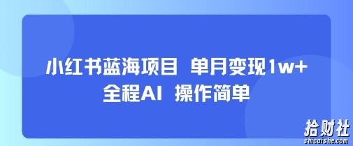 小红书蓝海项目 单月变现1w+ 全程AI 操作简单