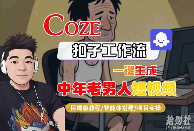 COZE扣子工作流一键生成中年老男人短视频,保姆级教程-智能体搭建-项目实操