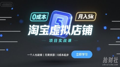 淘宝虚拟店铺项目实战课，一个人也能做，无需货源、0成本起步，月入5k