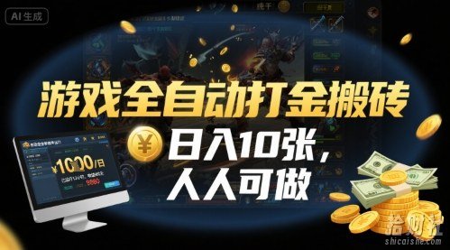游戏全自动打金搬砖，日入10张，人人可做，纯干货，长期稳定收益项目【揭秘】