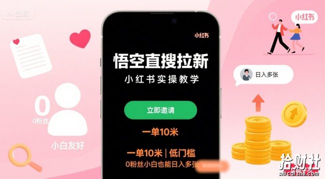 悟空直搜拉新小红书实操教学,一单10米,低门槛,0粉丝小白也能日入多张