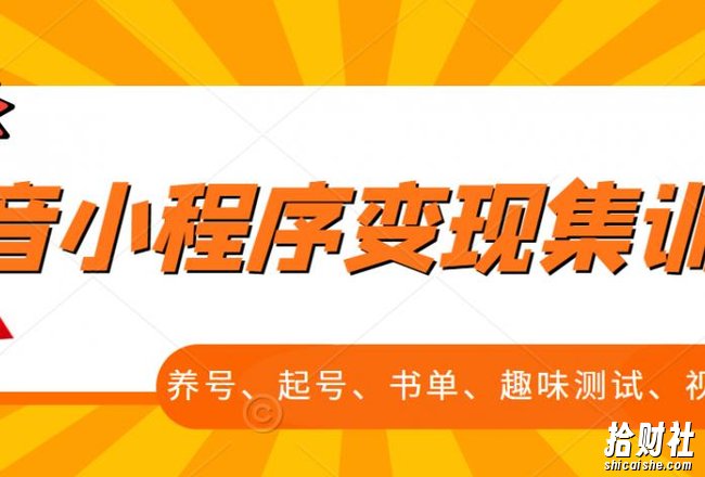 抖音小程序变现集训课,养号、起号、书单、趣味测试、视频剪辑,全套流程