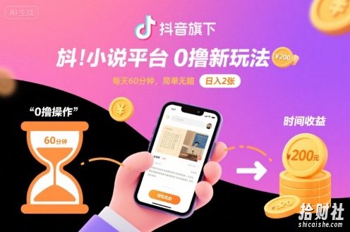 抖音旗下小说平台0撸新玩法,每天挂G60分钟,简单无脑,日入2张【揭秘】