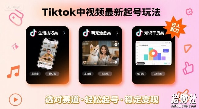 Tiktok中视频最新起号玩法,想要日入百刀,做好这几个赛道就可以了