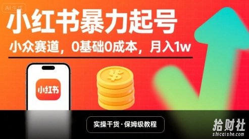 小红书暴力起号，小众赛道，0基础0成本，月入1w