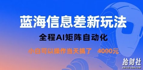 蓝海信息差新玩法，全程AI矩阵自动化小白可以操作当天搞了1k+