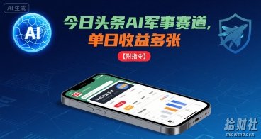 今日头条AI军事赛道,单日收益多张 ,手机可做【附指令】