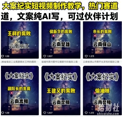 大案纪实短视频制作教学，热门赛道，文案纯AI写，可过伙伴计划