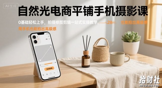 自然光电商平铺手机摄影课，0基础轻松上手，拍摄修图剪辑一站式实操教学，用手机也能拍出高级感