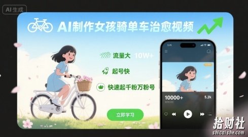 AI制作女孩骑单车治愈视频,流量大,起号快,快速起千粉万粉号