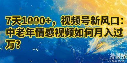 7天收益1k+，视频号新风口：中老年情感视频如何月入过W?