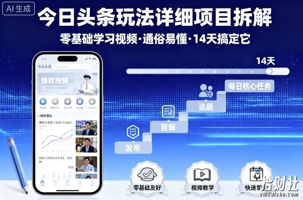 今日头条玩法详细项目拆解,零基础学习视频 通俗易懂 14天搞定它
