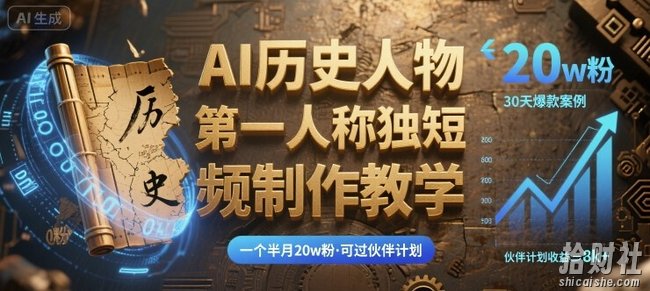 最新AI历史人物第一人称独白短视频制作教学,一个半月20w粉,可过伙伴计划