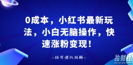 0成本，小红书最新玩法，小白无脑操作，快速涨粉变现