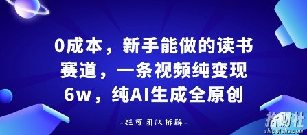 0成本，新手能做的读书赛道，小白也能月入1W+，纯AI生成全原创