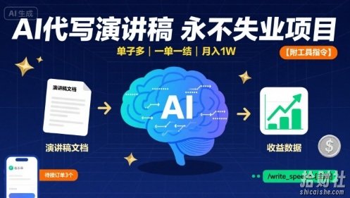 AI代写演讲稿，永不失业项目，单子多，一单一结，月入1W【附工具指令】