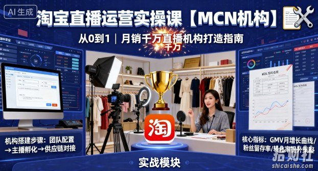 淘宝直播运营实操课【MCN机构】,从0到1做一家月销千W的直播机构