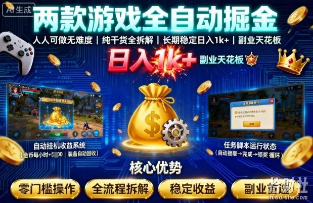 两款游戏全自动掘金，人人可做无难度，纯干货全拆解，长期稳定，日入1k+，副业天花板【揭秘】