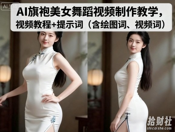 AI旗袍美女舞蹈视频制作教学,视频教程+提示词(含绘图词、视频词)