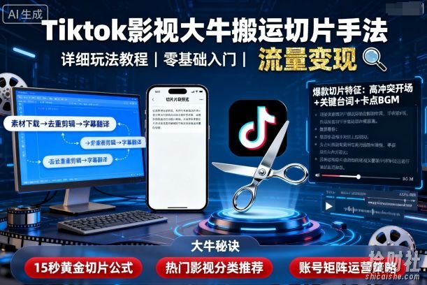 Tiktok影视大牛搬运切片手法，详细玩法教程