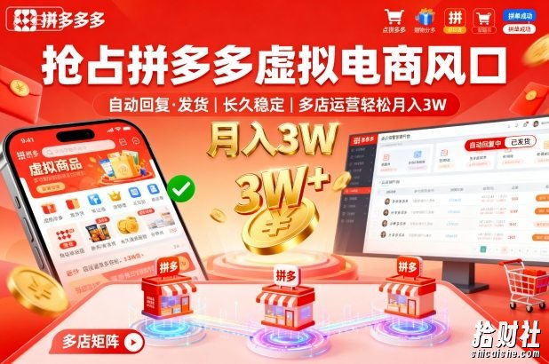抢占拼多多虚拟电商风口:自动回复、发货,长久稳定,多店运营轻松月入3W+【揭秘】