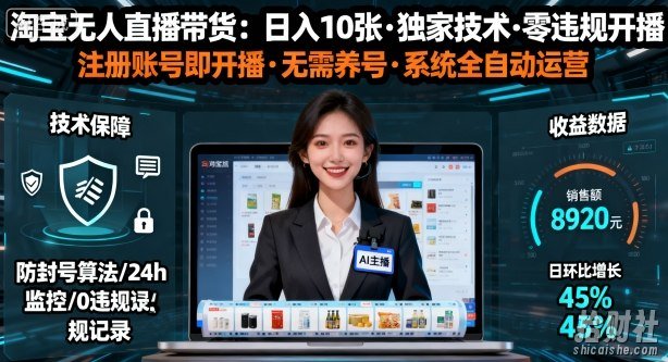 【最新】淘宝无人直播带货,日入10张,独家技术,无违规无封号,注册账号直接开播,不用养号【揭秘】