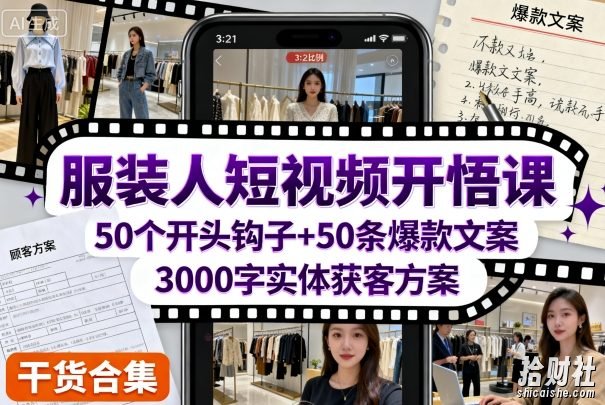服装人短视频开悟课，50个短视频开头钩子+50条短视频爆款文案+3000字实体获客方案