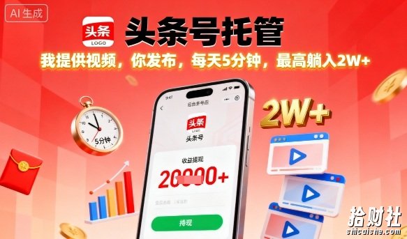 【头条号托管】我提供视频,你发布,每天5分钟,最高躺入2W+【揭秘】