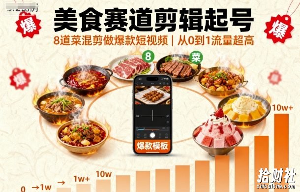 美食赛道剪辑起号，8道菜混剪做爆款短视频，从0到1，流量超高