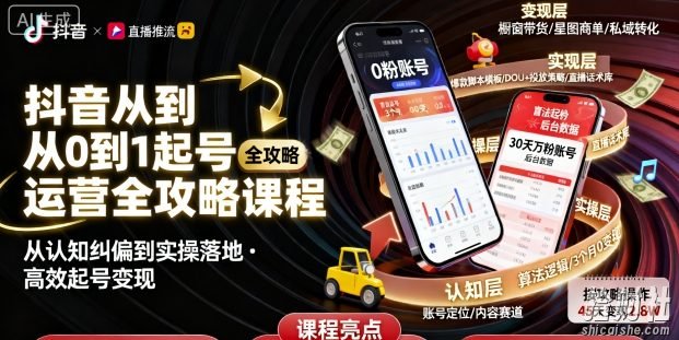抖音从0到1起号运营全攻略课程，从认知纠偏到实操落地，高效起号变现
