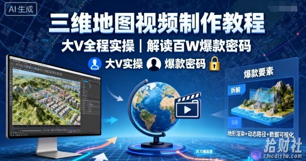三维地图视频制作教程,大V全程实操,解读百W爆款密码