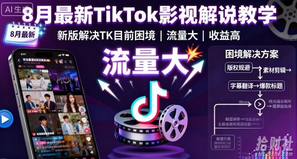 8月最新TikTok影视解说教学,新版解决TK目前困境,流量大,收益高