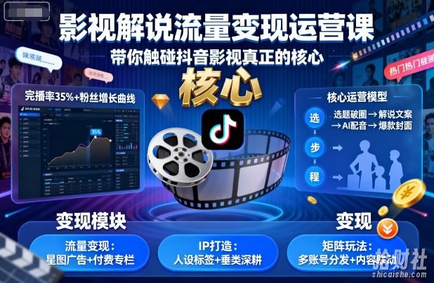 影视解说流量变现运营课,带你触碰抖音影视真正的核心