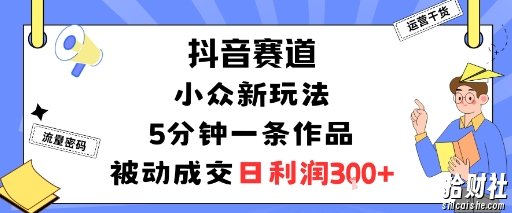 抖音赛道：小众新玩法，5分钟一条作品，被动成交，日利润3张