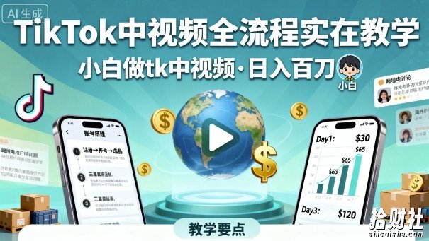 TikTok中视频全流程实操教学,小白做tk中视频,日入百刀
