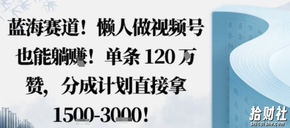 蓝海赛道，懒人做视频号也能躺挣，单条120W赞，分成计划直接拿1.5k，不用拍不用剪