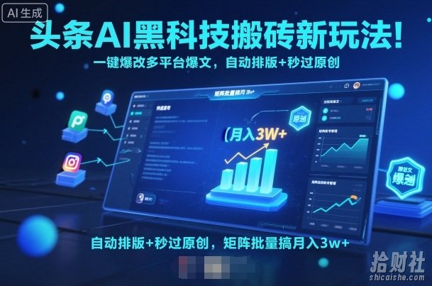 头条AI黑科技搬砖新玩法!一键爆改多平台爆文,自动排版+秒过原创,矩阵批量搞月入3w+【揭秘】