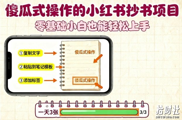 傻瓜式操作的小红书抄书项目,会复制粘贴就行,零基础小白也能一天3张