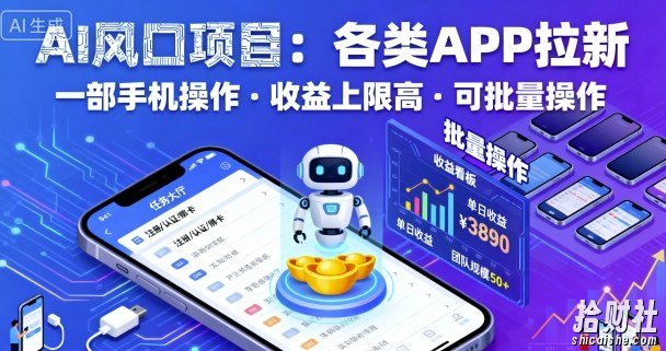 AI风口项目,各类APP拉新,一部手机就可以操作,收益上限高,可批量操作