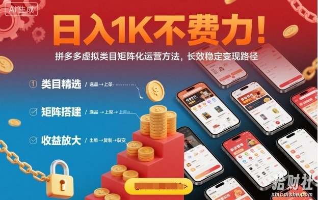 日入1K不费力!拼多多虚拟类目矩阵化运营方法,长效稳定变现路径