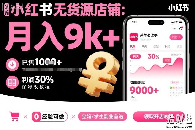 小红书无货源店铺项目，简单易上手，月入9k+，保姆级教程