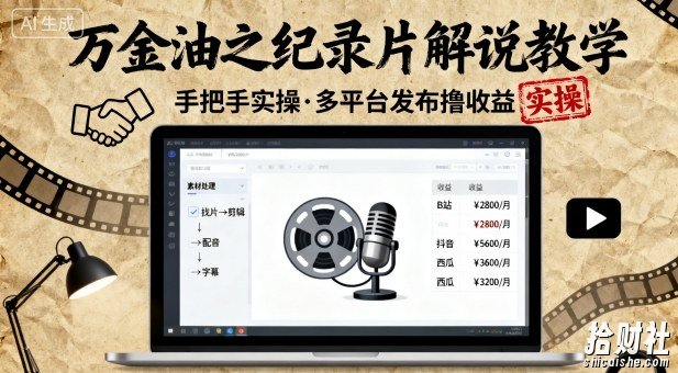 万金油之纪录片解说教学，手把手教你，完全实操，多平台发布撸收益