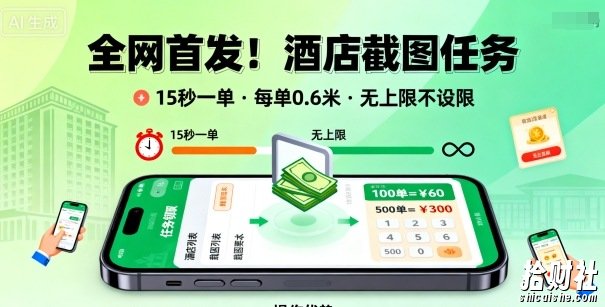 全网首发!酒店截图任务,15秒一单,每单0.6米,任务无上限不设限,矩阵操作单日3张到手【揭秘】