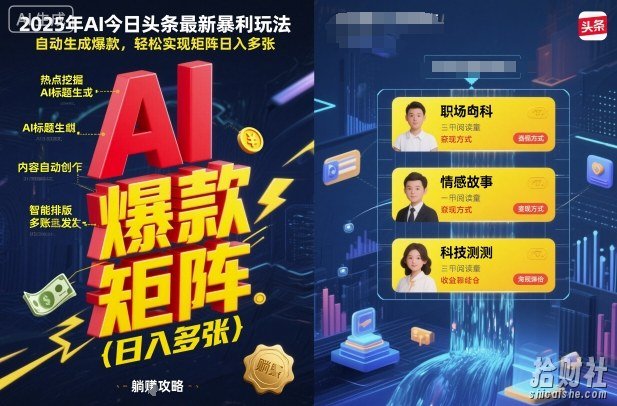 2025年AI今日头条最新暴利玩法，自动生成爆款，轻松实现矩阵日入多张