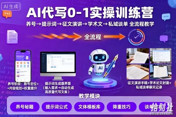 AI代写0-1实操训练营,从养号、提示词、征文演讲、学术文,到私域谈单的全流程教学