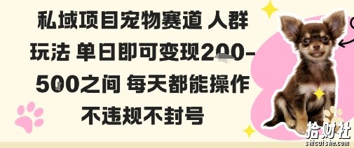 私域宠物项目赛道人群玩法单日即可变现2-5张之间每天都能操作不违规不封号