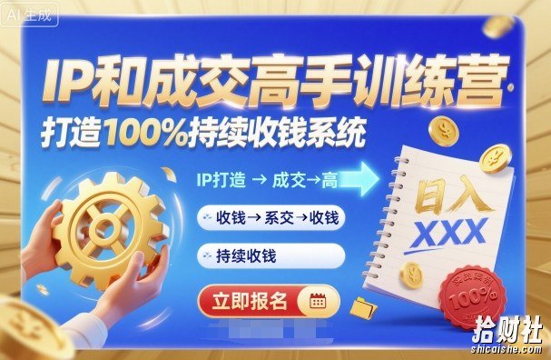 带你成为IP和成交高手的训练营,打造100%持续收钱系统