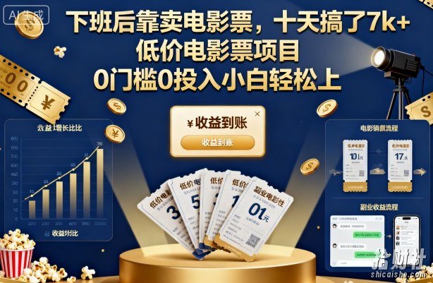 下班后靠卖电影票,十天搞了7k+,低价电影票项目,0门槛0投入小白轻松上手【揭秘】