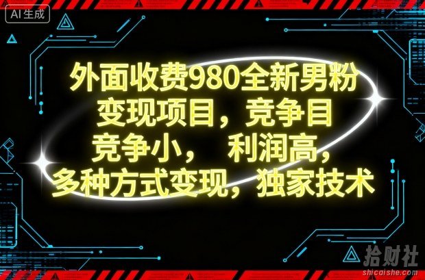 外面收费980全新男粉变现项目,竞争小,利润高,多种方式变现,独家技术