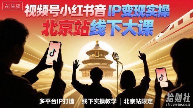 视频号小红书抖音IP变现实操北京站线下大课，40+行业短视频高变现姿势，100+IP高变现实操技术